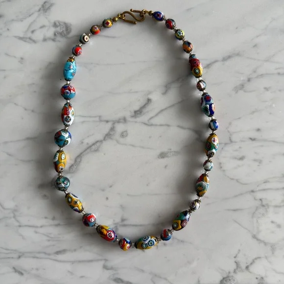Authentic Murano Millefiori Glass Bead NecklaceVintage VenetianGraduated